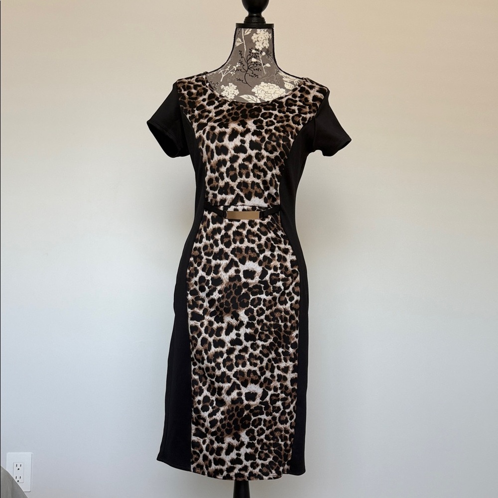 Annabelle Leopard Print Midi Dress with Black Panels
